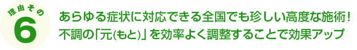 あらゆる症状に対応できる全国でも珍しい高度な施術！不調の「元(もと)」を効率よく調整することで効果アップ